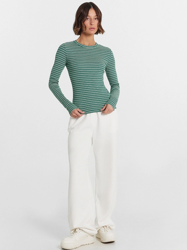 Джемпер женский темно-зеленый в полоску - 3