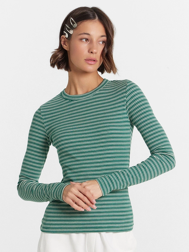 Джемпер женский темно-зеленый в полоску - 5