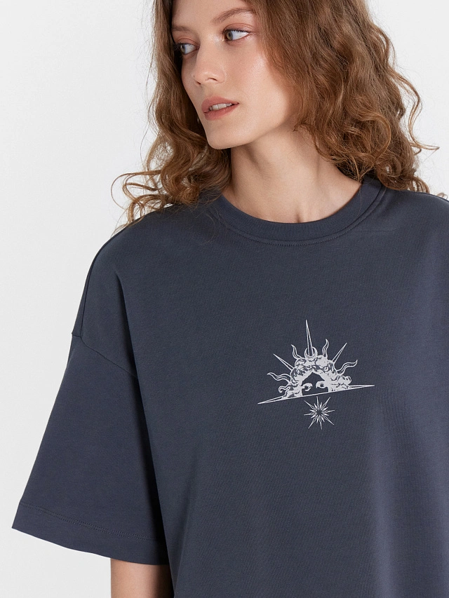 Футболка женская серая с печатью - 6