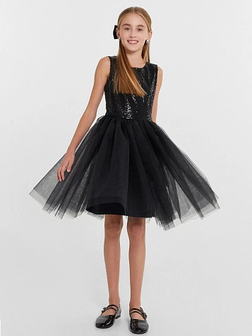 Платье для девочек в черном цвете с пайетками