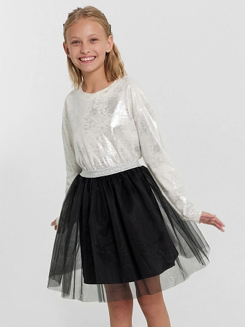 Лонгслив для девочек светло-молочный с серебряным напылением