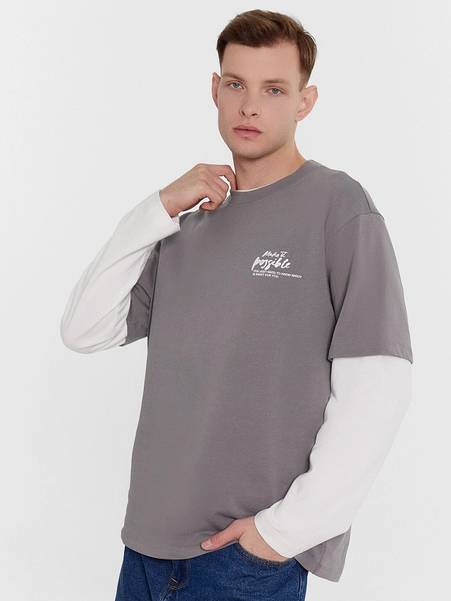 Футболка мужская в сером оттенке с печатью - 7