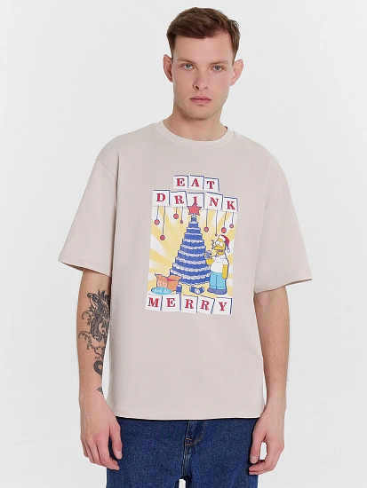 картинка Футболка мужская серая новогодняя с Гомером Симпсоном от магазина мужской одежды Mark Formelle