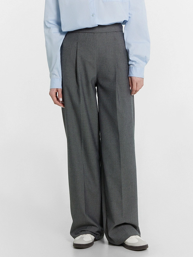 Брюки женские серые с паттерном "мелкая ёлочка" - 2