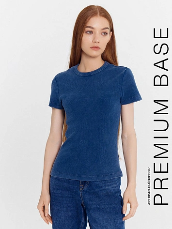 Футболка женская синяя с обработкой "эйсид"