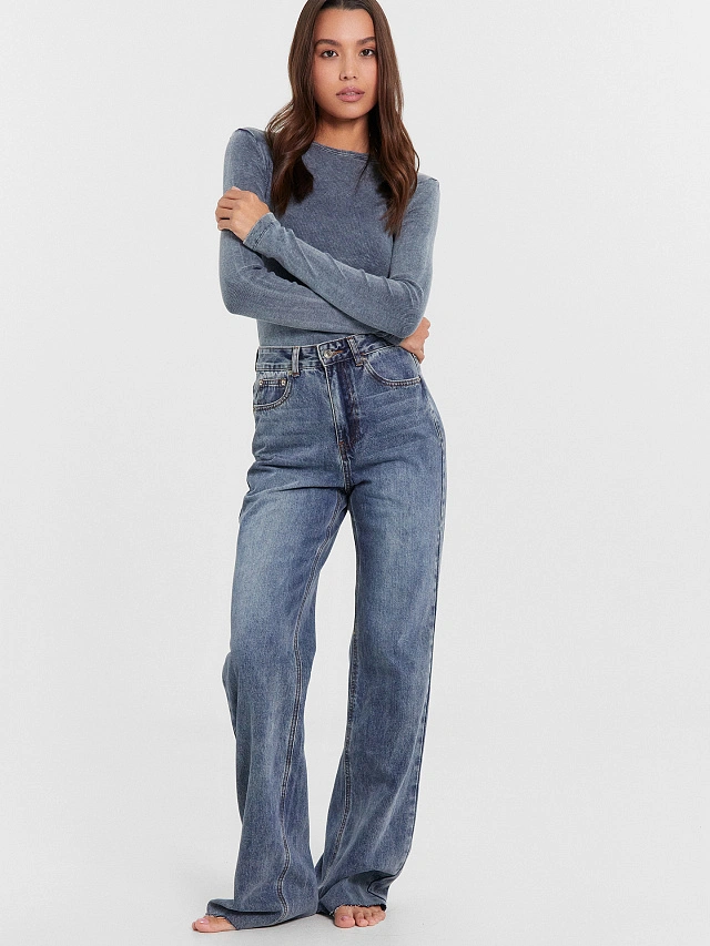 Джинсы женские wide leg fit синие - 3
