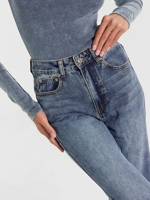 Джинсы женские wide leg fit синие - 6