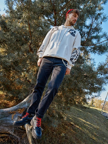 Худи мужское бежевое с принтом в виде птиц