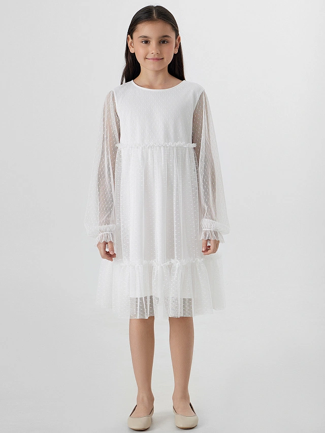 Платье для девочек в белом цвете с воланами - 2