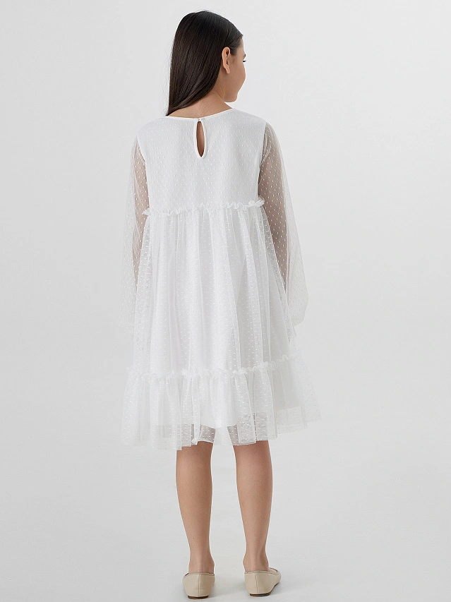 Платье для девочек в белом цвете с воланами - 3