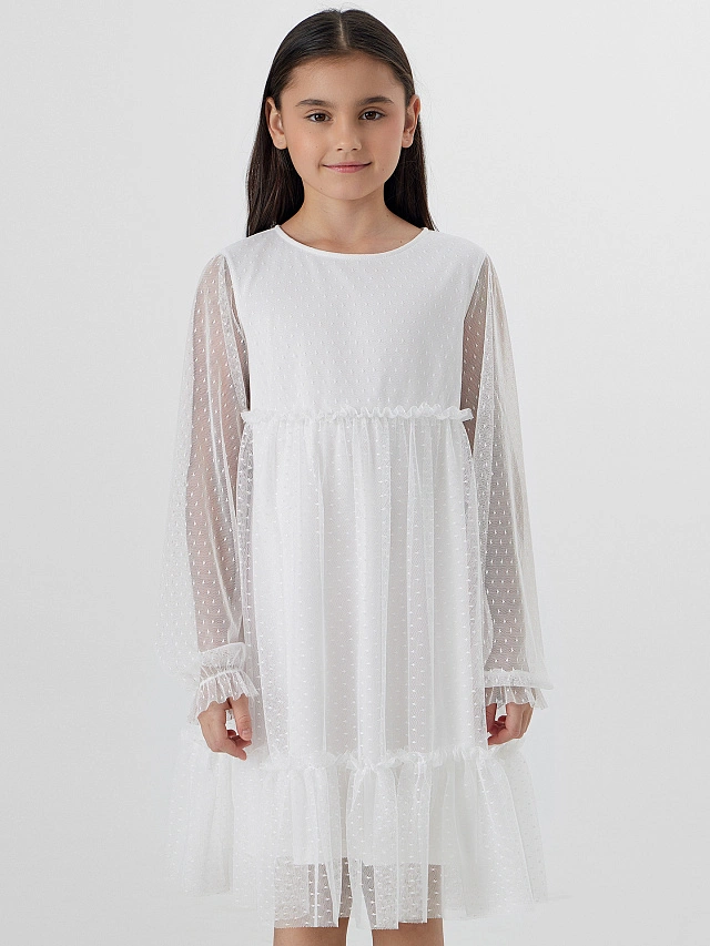 Платье для девочек в белом цвете с воланами - 4