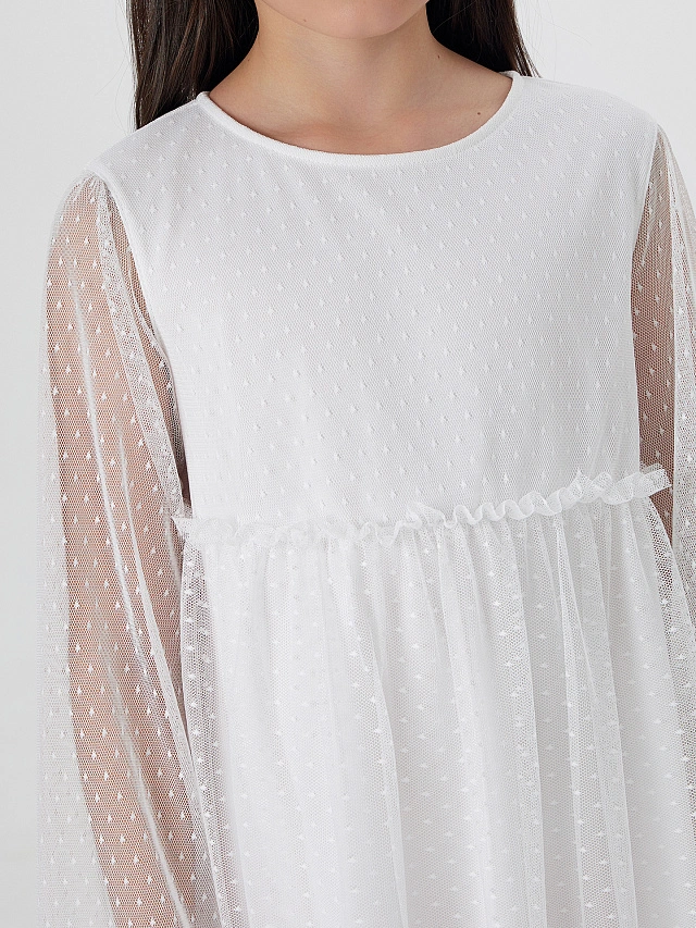 Платье для девочек в белом цвете с воланами - 5