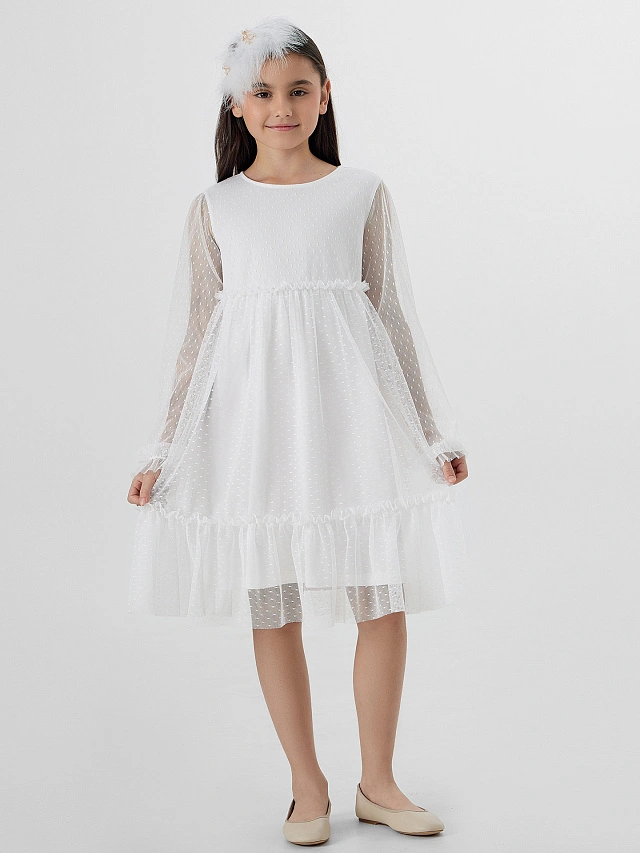 Платье для девочек в белом цвете с воланами - 7
