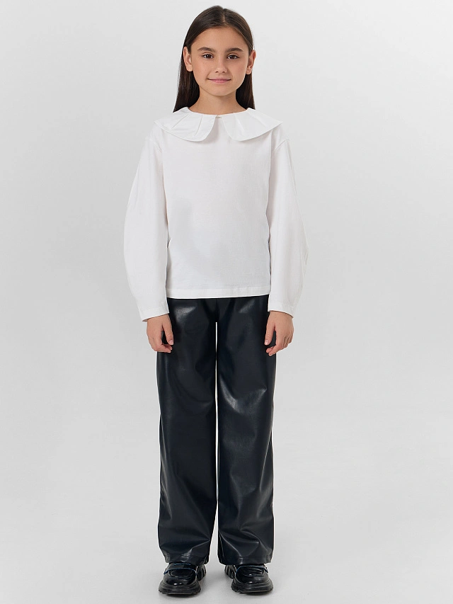Брюки кожаные для девочек черные - 5