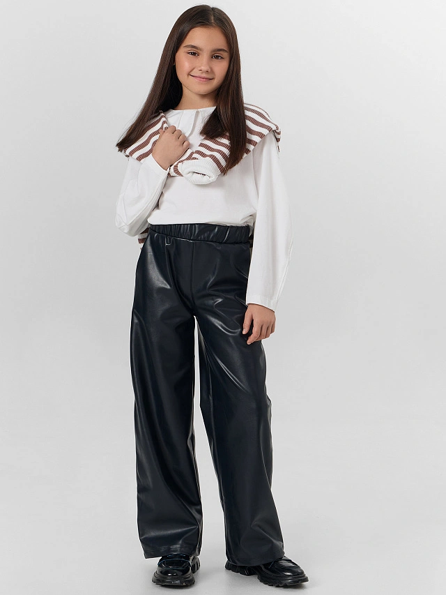 Брюки кожаные для девочек черные - 7