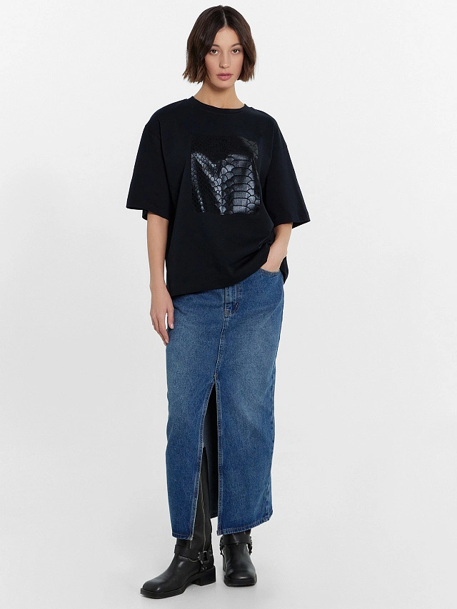 Футболка женская оверсайз черная с принтом - 3