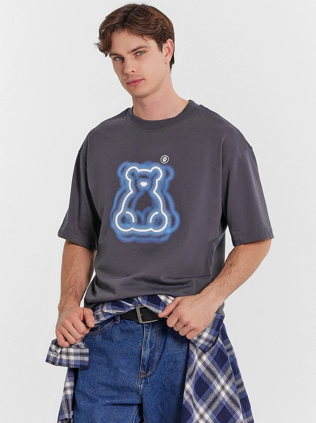 Футболка мужская оверсайз серая с принтом - 5