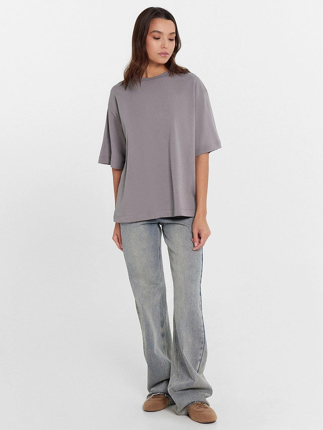 Футболка женская серая оверсайз - 3