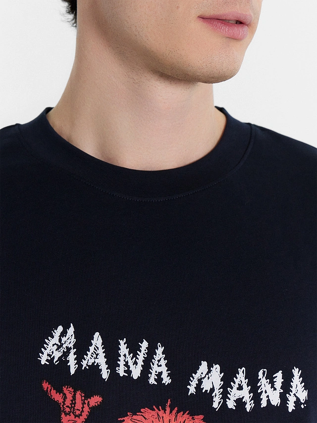 Футболка мужская синяя с принтом - 4