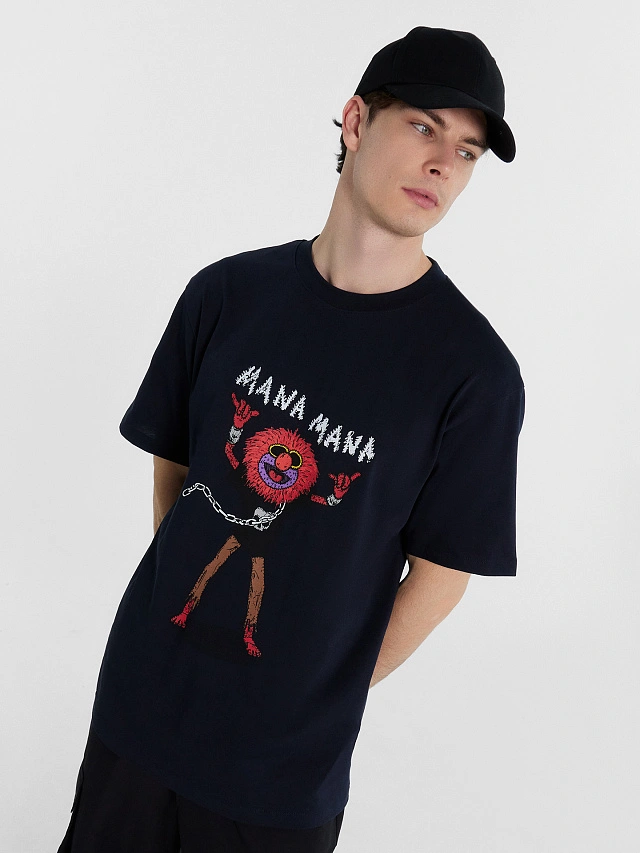 Футболка мужская синяя с принтом - 6