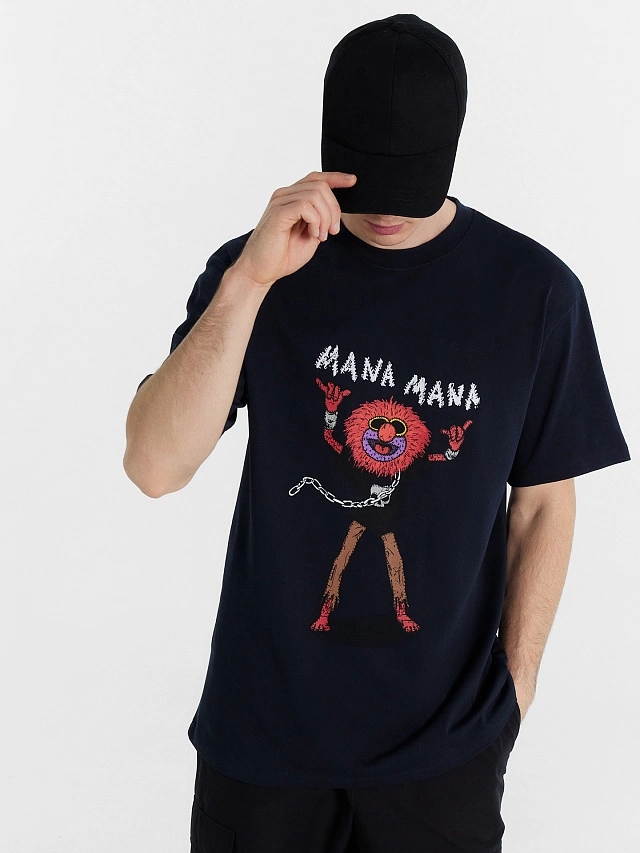 Футболка мужская синяя с принтом - 7