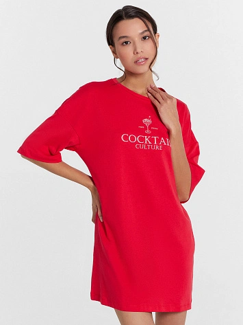 Туника женская красная с надписью "cocktail culture"