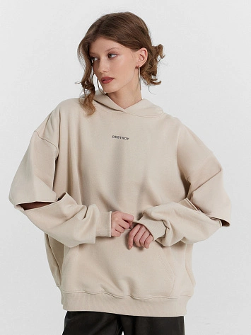 Худи женское бежевое с разрезами на рукавах