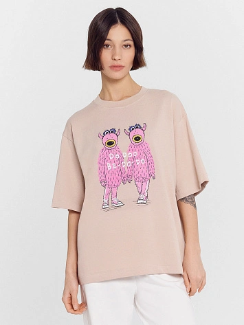 Футболка женская бежевая с принтом
