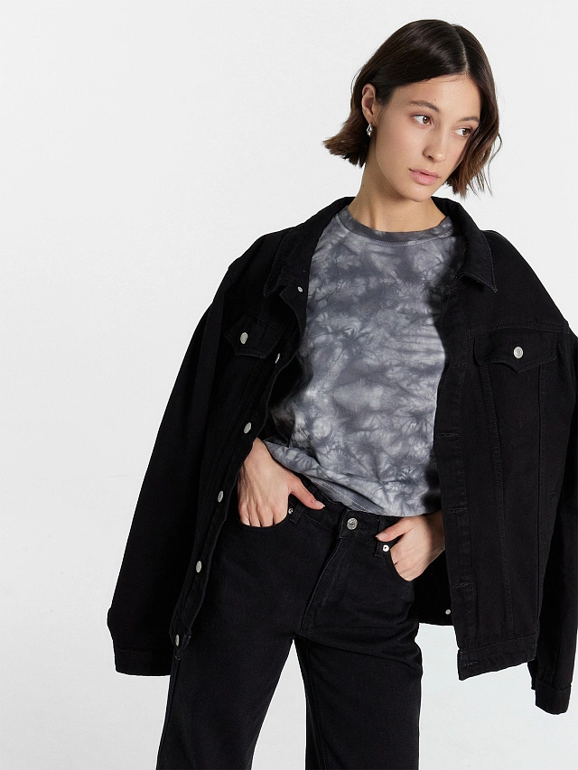 Футболка женская серая с принтом в технике фаст-дай - 5