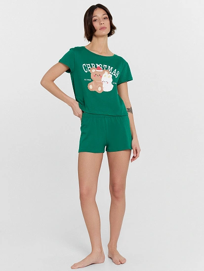 картинка Пижама женская зеленая с принтом и надписью "All I want is you"  от магазина стильной одежды Mark Formelle