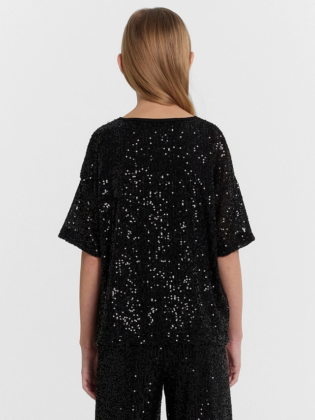 Блузка для девочек черная в пайетки - 5