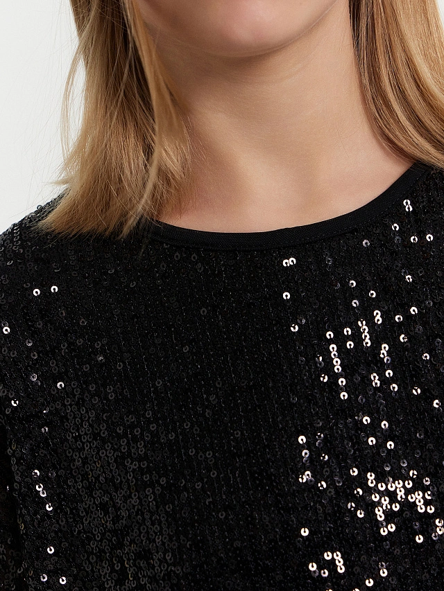 Блузка для девочек черная в пайетки - 6