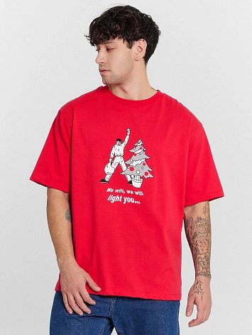 Футболка мужская красная с принтом и надписью "we will, we will light you"