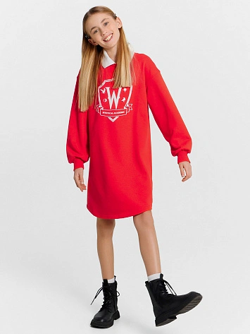 Платье для девочек красное с надписью "mystical academy"