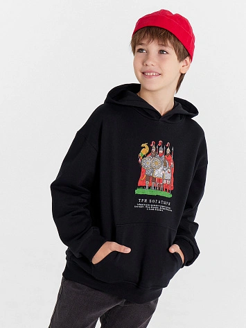 Худи для мальчиков черное с принтом "три богатыря"