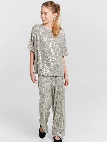 Брюки для девочки серебристые с пайетками