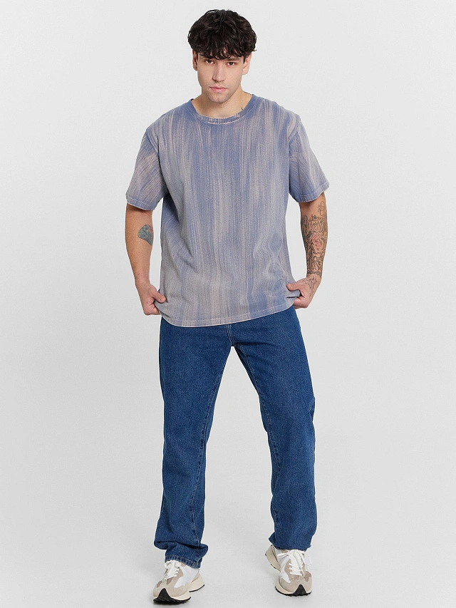 Футболка мужская оверсайз синяя с эффектом "варка" - 3