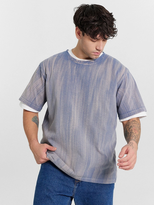 Футболка мужская оверсайз синяя с эффектом "варка" - 5