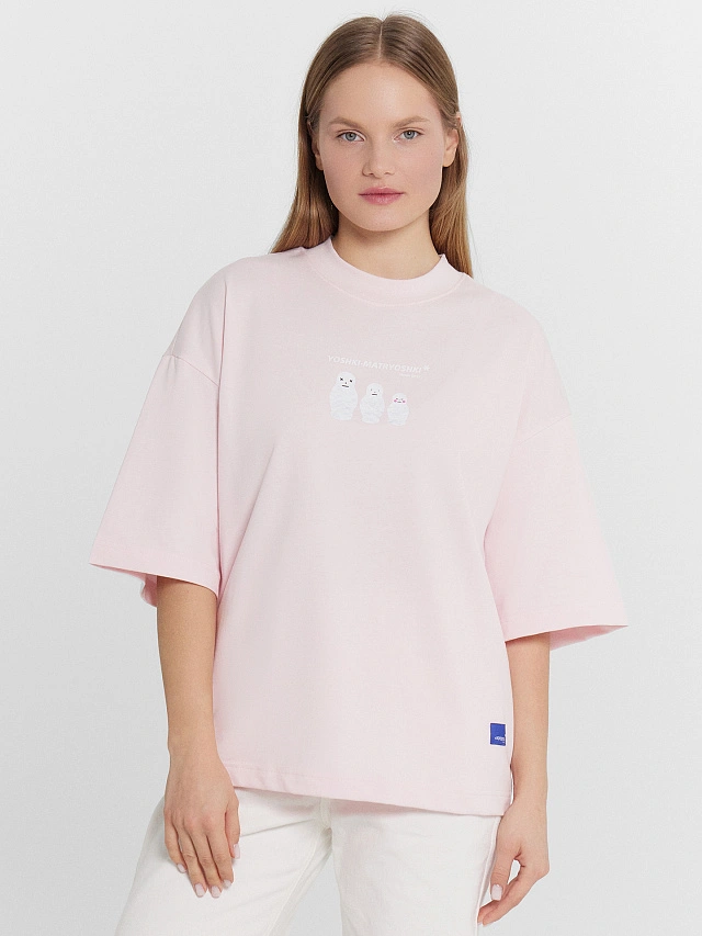 Футболка женская розовая с принтом "Yoshki-Matryoshki trash only" - 2