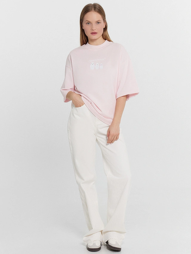 Футболка женская розовая с принтом "Yoshki-Matryoshki trash only" - 4