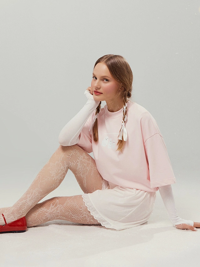 Футболка женская розовая с принтом "Yoshki-Matryoshki trash only" - 7