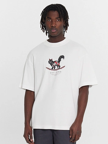 Футболка мужская белая с принтом "кот-баюн"