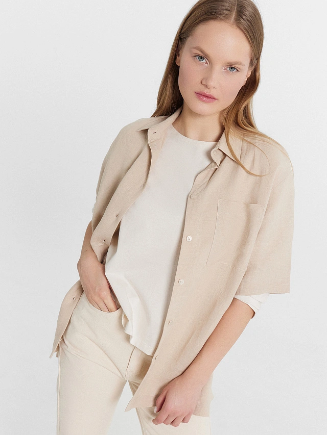 Рубашка женская бежевая - 5
