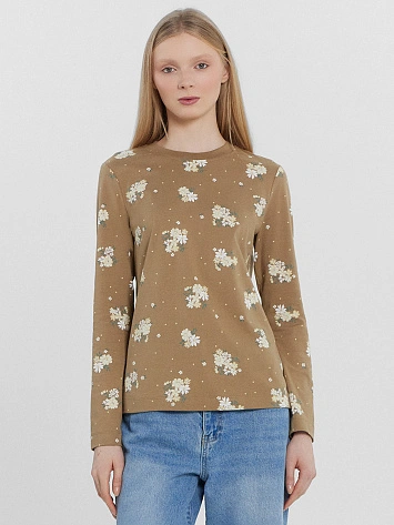 Джемпер женский коричневый с цветочным принтом