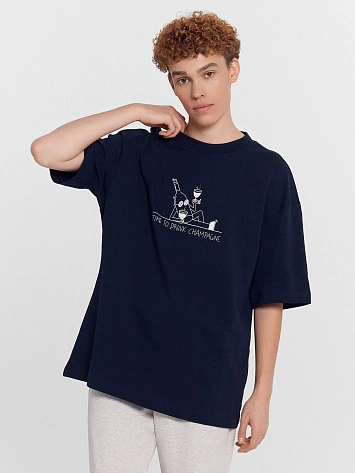 Футболка мужская синяя с принтом "time to drink champagne"