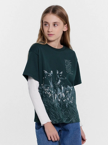 Футболка для девочек зелёная с принтом
