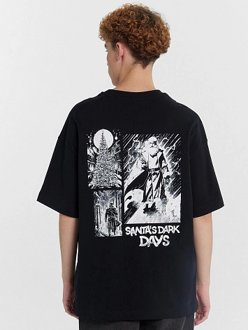 Футболка мужска черная оверсайз с принтом «santa’s dark day»
