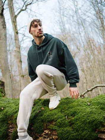 Худи мужское зеленое с принтом "беловежская пуща"