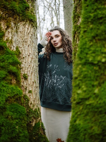 Свитшот женский зеленый с принтом "беловежская пуща"