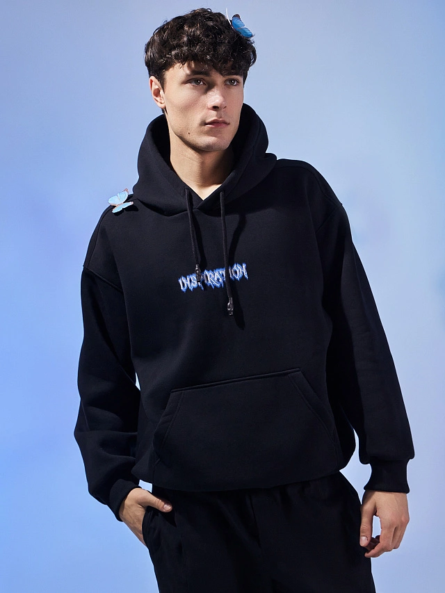 Худи мужское черное с принтом и надписью "Inspiration" - 2